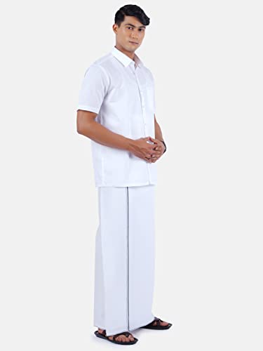 Image of RAMRAJ COTTON Men White Half Sleeve Shirt Crafted For Comfort| Durability| And Timeless Everyday Style
