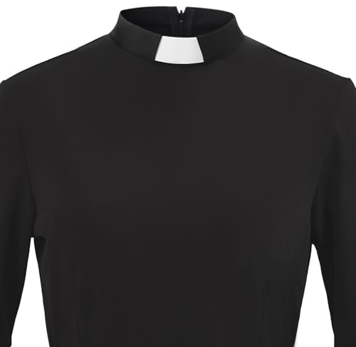 Women's Bell Sleeve Church Dress Clergy Midi Dress Tab Insert Collar Priestess Dress4