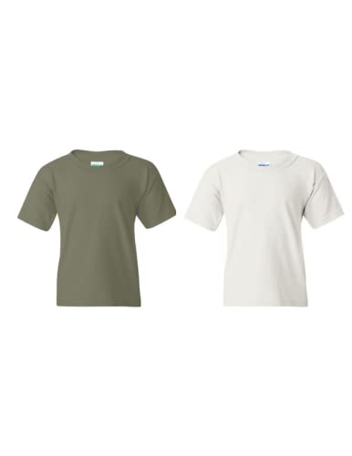 Gildan Unisex Child Modern/Fitted Fashion-t-shirts, Militarygreen/White, X-Large US