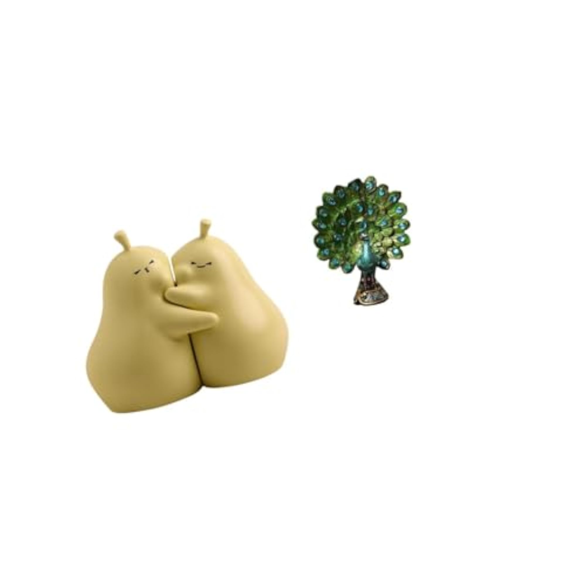 Hugging Pear Ceramic Bookend and Peacock Statue for Home Decor