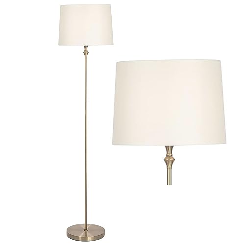 firstchoicelighting Antique Brass Floor Lamp Modern Column Design Standard Lamp Cream Fabric Shade 150cm Height LED Compatible
