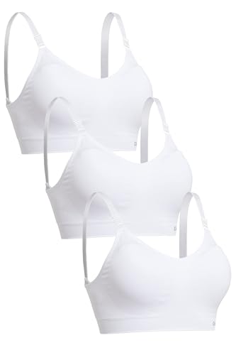 Channo Sujetador Deportivo de Licra Casual Cómodo sin Aros y sin Costuras, con Relleno Extraíble - Pack de 3, Blanco, S/M