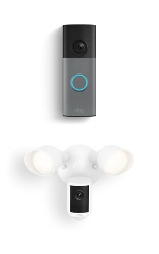 Image of Ring Battery Doorbell (newest model), Speckled Gray with Floodlight Cam, Wired (newest model), White