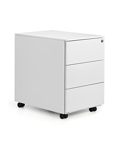 Spacio Cajonera metálica Oficina 3 cajones Buck movil Profesional Alta Gama con Ruedas y Cerradura 40 x 54 x 55 cm Color Blanco