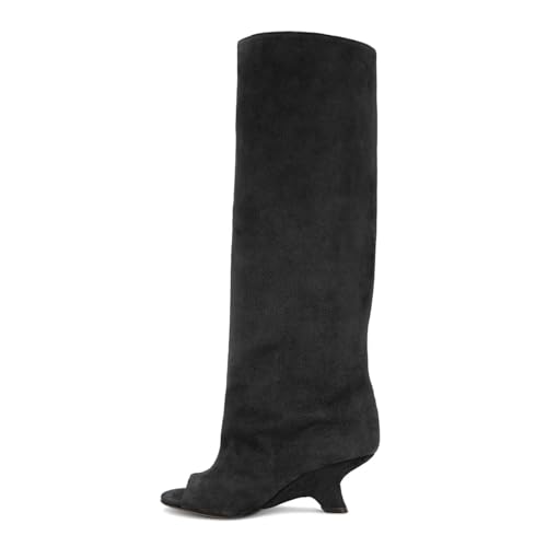 Open Toe Suede Knee High Boots for Women Wedge Heel Boots Pull on Wide Calf Fashion Sexy Tall Long Boot Ladies3