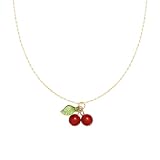 Peraca Cris Cherry Necklace for Women Cute Cherry Pendant Necklace Red Cherry Beaded Necklace Fruit Dainty Gold Chain Necklace Cherry Jewelry Set