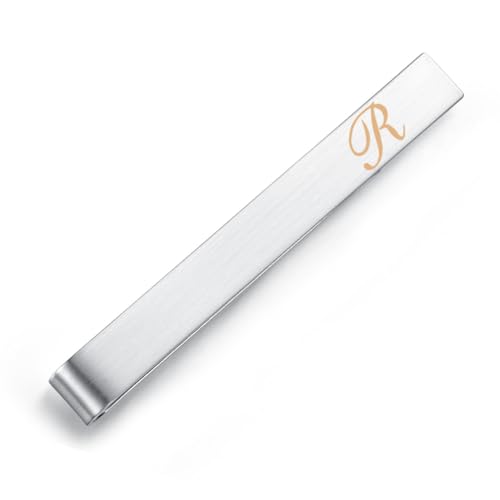 Honey Bear Clip de corbata con letra del alfabeto de acero inoxidable para hombre para regalo de boda de negocios, 5,4 cm, plata cepillada de la A a la Z (R 2.13 inches)
