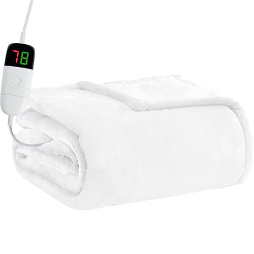 BOMOVA Heated Electric Blanket Twin - 62" x 84" Heating Blanket with 10 Heating Levels & 8 Hours Auto Off, Warm Flannel Blanket with Over-Heat Protection, for Women, ETL & FCC Certified