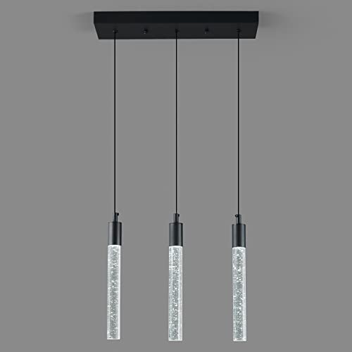 Image of Kitchen Island Lighting Modern Light Fixture Black Pendant Light Dimmable LED Black Finish Mini Crystal Pendant Lights for Dining Room Living Room(3-Light )