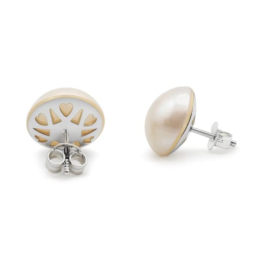 Pendientes de Perlas Cultivadas Mabe Australianas, Plata 925, Diseño Grande con Detalles Calados