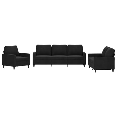 vidaXL Ensemble de Canapés avec Coussins 3 pcs, Canapés avec Accoudoirs Rembourrés, Ensemble de Meubles Salle de Séjour, Moderne, Noir Velours
