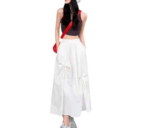 Women's High Bow Cargo Midi Skirt, Korean Effortless Chic Big