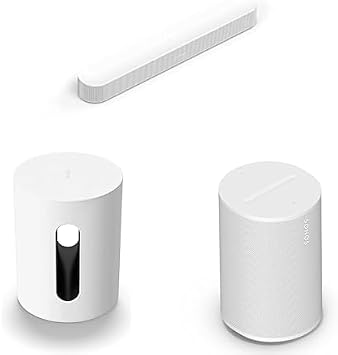 Bundle Deal Sonos Soundbar for TV Beam + Sub Mini Subwoofer + Era 100 Wireless Speaker 2-Piece Pair White Set