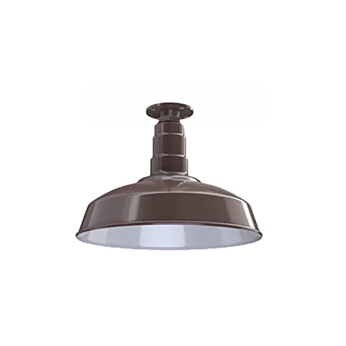 Image of Steel Lighting Co. Carson Barn Light | Ceiling Mounted Pendant | 16 inch Dome | Flush Mount | Industrial Style Steel Light Made in America | Dark Bronze Exterior /White Interior