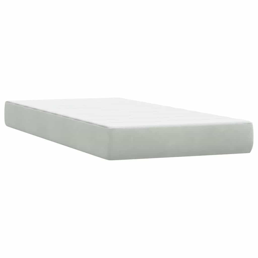ACAGALA Letto a molle con materasso 80 x 210 cm, letto imbottito in velluto, letto singolo con testiera a strisce orizzontali, telaio del letto con rete a doghe, gamba di supporto rinforzata, grigio