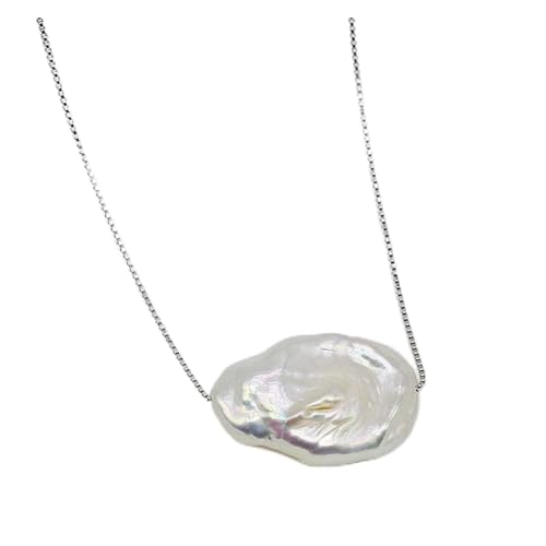 Womens Necklace White Natural Freshwater Pearl Pendant Coin Shape Flat Baroque Choker Necklace (Color : 45cm)