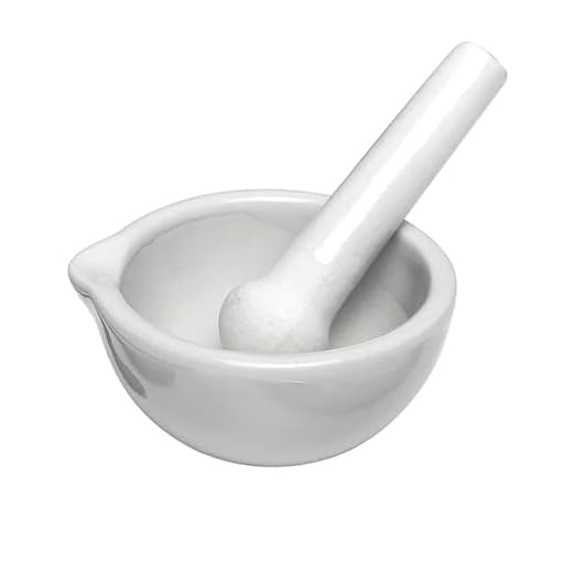 Tiardey Witte mini stamper en vijzel set. Kleine en compacte 8 cm grote vijzel en stamper van porselein, keukengereedschap voor het malen van specerijen