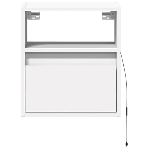 Table de chevet LED RVB avec tiroir et compartiment de rangement mural blanc