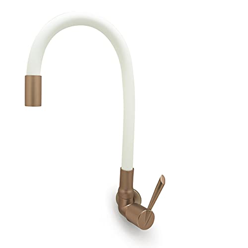 Torneira Cozinha/Banheiro Gourmet Parede Flexível Branco e Cobre C61