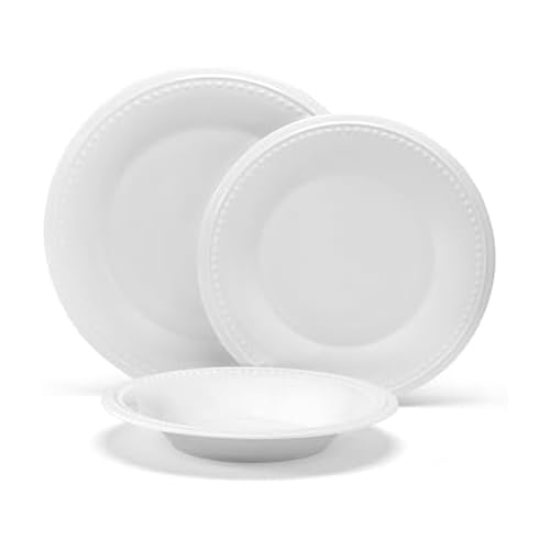 Everyday White by Fitz and Floyd Nevaeh White Bone China Classic Beaded 24 Piece Dinnerware Plate Bowl Set, Service for 8