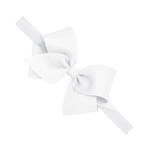 Wee Ones Girls' Classic Grosgrain Hair Bow on a Matching Baby Hair Band, For All Hair Types, Small Bow, 0-6 Months, White