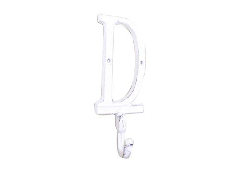 Hampton Nautical Whitewashed Cast Iron Letter D Alphabet Wall Hook 6" - Home Wall Decor - Cast I