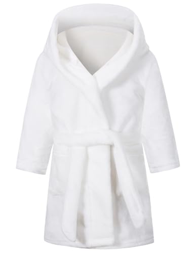 Consejos para Comprar Batas y kimonos para Niña - los más vendidos. 48 Bata de baño con capucha de forro polar para niñas, con estampado cálido para niños, bata de baño suave y mullida para regalos, Blanco, 9-12 Años