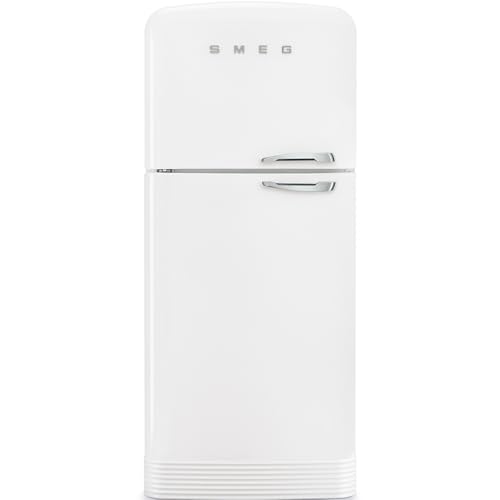 Image of Smeg FAB50 Retro Style Refrigerator - 19.28 cu. ft. Freestanding Fridge-Freezer, Dual Cooling, No-Frost, Adjustable Glass Shelves, Chrome Handle - White - Made in Italy