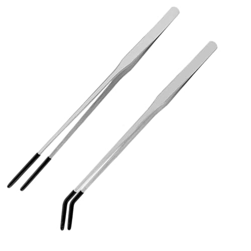 Pinces d'alimentation pour reptiles, 2 pinces longues de 11 pouces en acier inoxydable avec pointe en caoutchouc, fournitures de terrarium à tête droite et incurvée pour réservoir Gecko, dragon barbu