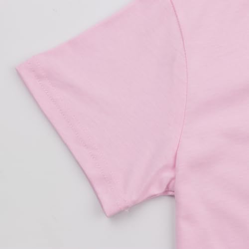 Image of Girls Short Sleeve Tees Summer Crewneck T-Shirts Kids Cotton Soft T-Shirts Top,Pack of 3,Style YPP09, Pack of 3, Small, Yellow /Purple /Pink