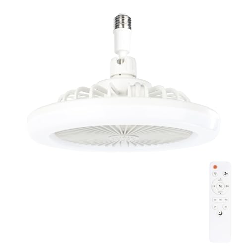 2-in-1 LED Ceiling Fan Light with Remote Control, White, E27 Base, 9.45x6.6 Inch, 3 Speed Settings, Adjustable Brightness, Timer Function