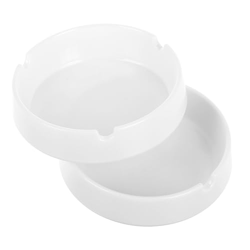 RUNROTOO Cenicero Redondo de Plástico Blanco Irrompible de 2 Piezas, Fácil de Limpiar y Versátil para Uso en Cafeterías y Exteriores, Diseño Elegante y Moderno