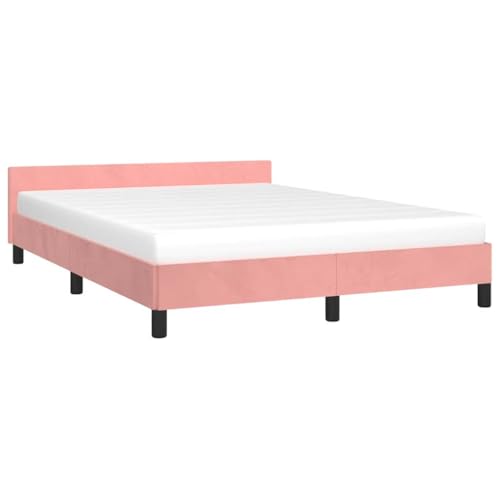 vidaXL Cadre de Lit avec Tête de Lit Sommier à Lattes Lit Rembourré Cadre à Lattes Lit Double Adulte Meuble de Chambre Rose 140x190 cm Velours