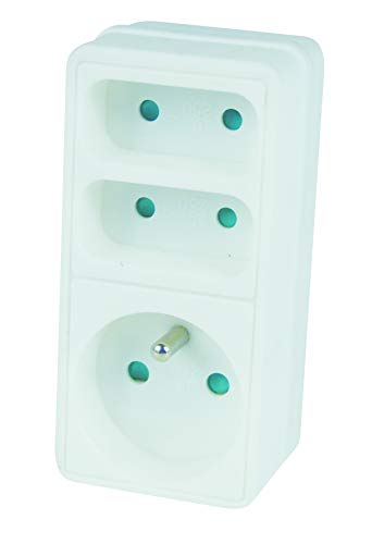 Multiprise Electrique Branchement Secteur - Multiprise Murale 3 Prises - Multiprise 3 Prises Compacte - Bloc Prise - Prise Multiple Murale - Triplites Façade 1x16A+2x6A - 120305 JP Outillage Cover