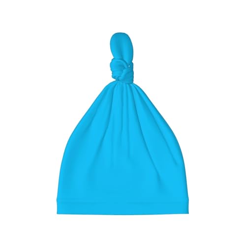 Newborn Baby Hat, Solid Color Light Blue Print Soft Top Knot Beanie Cap, Cute Baby Headwear for 0-6 Months