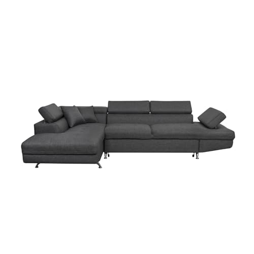 LOUNGITUDE - Canapé d'angle Convertible 5 Places avec Coffre de Rangement - Tissu - Gris foncé - Gauche