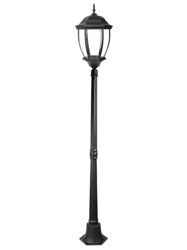 Lampadaire de jardin NewYork design victorien rétro couleur noir E27 Lampadaire pour terrasse balcon entrées espace extérieur Lampe LED E27 22W 3000K lumière chaude...