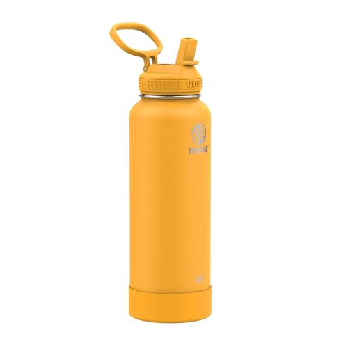 Image of Takeya 40 oz Actives Stainless Steel Water Bottle with Straw Lid - Leakproof, Double-Wall Insulated, Keeps Drinks Cold 24 hrs /Hot 12 hrs, BPA-Free, Powder-Coated, Gym & Travel, Clementine