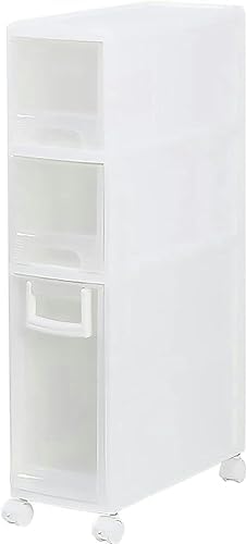 Narrow Slim Bathroom Cabinet with 4 Drawers & Casters - Space-Saving Toilet Paper Storage Unit for Small Spaces and Gaps, Vertical Organizer for Efficient Bathroom Storage