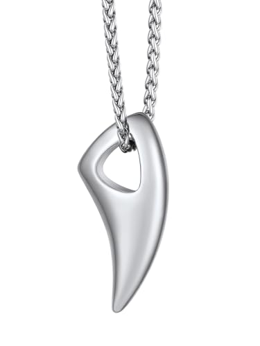Richsteel Diente de Lobo Acero Collar Colgante Vikingo Amuleto para Hombres Mujeres, Collar Ajustable 55cm + 5cm