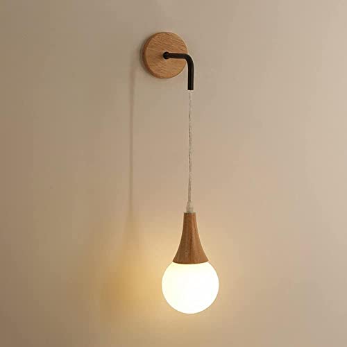 Aplique de Pared con Globo de Vidrio, lámpara de Pared Moderna para cabecero, lámpara de Pared de tocador de Madera con Forma de Gota de Lluvia, para Sala de Estar