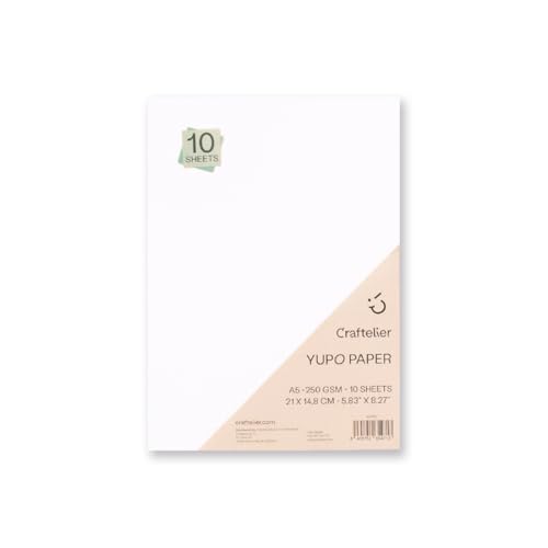 Craftelier Yupo-Papier A5, nicht-poröses Synthetikpapier für Alkoholtinten, glatte Oberfläche, leicht zu schneiden oder zu stanzen, 10 Blatt (250 g/m²), 14,8 x 21 cm