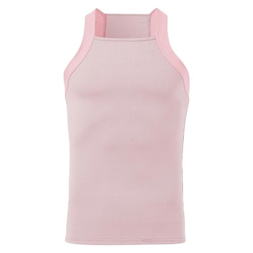 Camiseta sin mangas acanalada para hombre, camiseta deportiva sin mangas, elástica, transpirable, para gimnasio, fitness, rosa, M