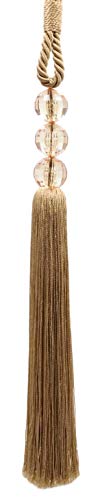 Sleek Decorative Curtain Tassel Tieback with Acrylic Crystal Design Faceted Beads, Tassel Length 9 1/2" (24cm), 28" Spread (71cm) # TBCRYS095, Dark Beige #801B (Dark Brown Beige) Set of 4 -  DÉCOPRO, TBCRYS095Q4_801B