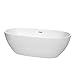 Juno 71 inch Freestanding Bathtub in White with Brushed Nickel Drain and Overflow Trim