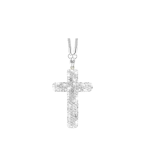 Alieemo Bling Car Hanging Ornament, Cross Crystal Rhinestone Vehicle Rear View Mirror Pendant, Diamond Religious Rearview Mirror Decoration Charm, Universal Automotive Interior Accessories (Silver) - Thumbnail 6