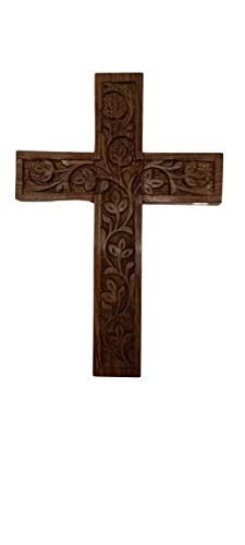 IBLAY Wall Mounted Wall Hanging Wooden Christ Cross Crucifix Catholic Rosewood Crucifix for Home, Church and Chapel Decoration (Style-1) (7.5 X 5)