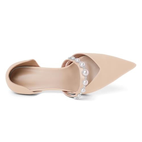 Joseywade Low Heels for Women Kitten Heels Pumps Pearl Strappy Closed Pointed Toe Slip-on 2.5 Inch Wedding Bridal Brides D'Orsay Dress Shoes3