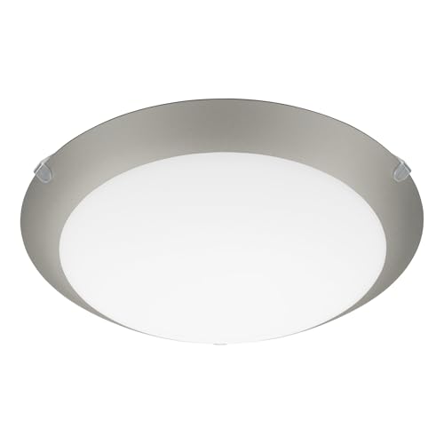EGLO Deckenlampe Mars 1, 1 flammige Wandleuchte, Deckenleuchte aus Stahl, Glas in Weiß satiniert mit silbernen Rand, E27 Fassung