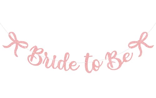 Image of Bride to Be Banner, Rose Gold Bride to Be Bow Glitter Bachelorette Banner